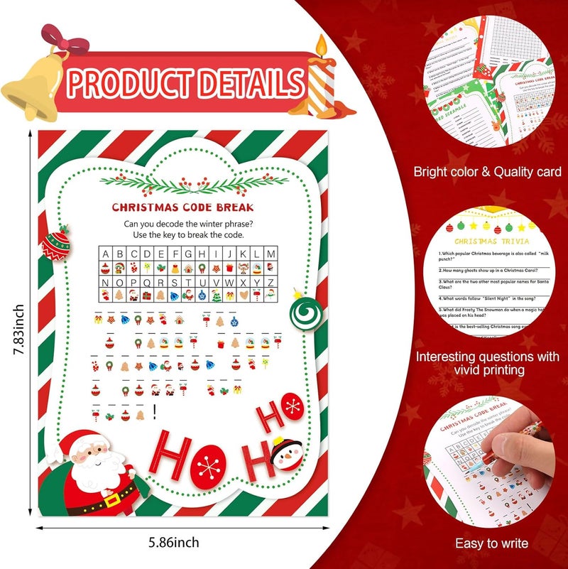 LOAVER 54 Pcs Christmas Trivia Party Game Cards,Christmas Code Break Trivia Scramble Game Cards Set Guessing Activity for Xmas Vacation Party Game Supplies Coworkers Holiday Activity - Image 3